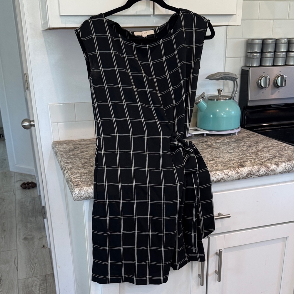 LOFT Asymmetrical Black and White Checkered Dress